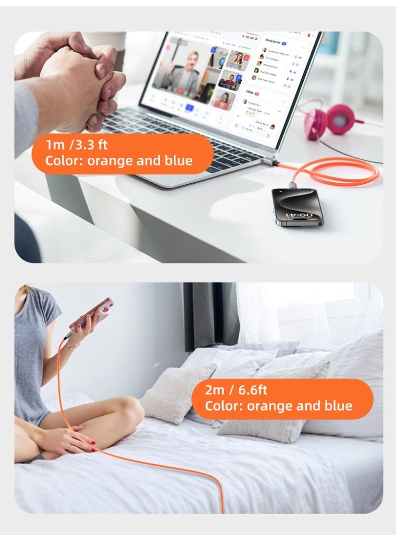 كابل تايم كابل شحن USB-C بقوة 240 واط وطول 2 متر، متوافق مع أجهزة آيفون برو ماكس 17/16/15 | برتقالي - Image 1